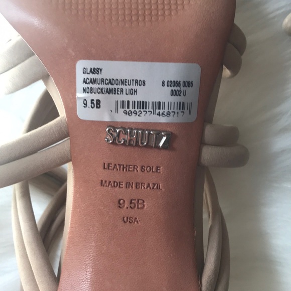 SCHUTZ Glassy Tan Strappy Suede Sandals Heels - Picture 6 of 8